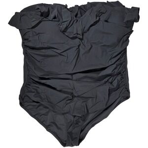 J. Crew Matte ruched one-piece swimsuit with ruffles in‎ Black Plus 24 NWT